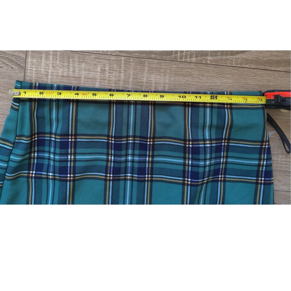 Blue Green Plaid‎ Tartan Trumpet Hem Midi Skirt Mermaid Pull On Size M Office - Picture 8 of 8